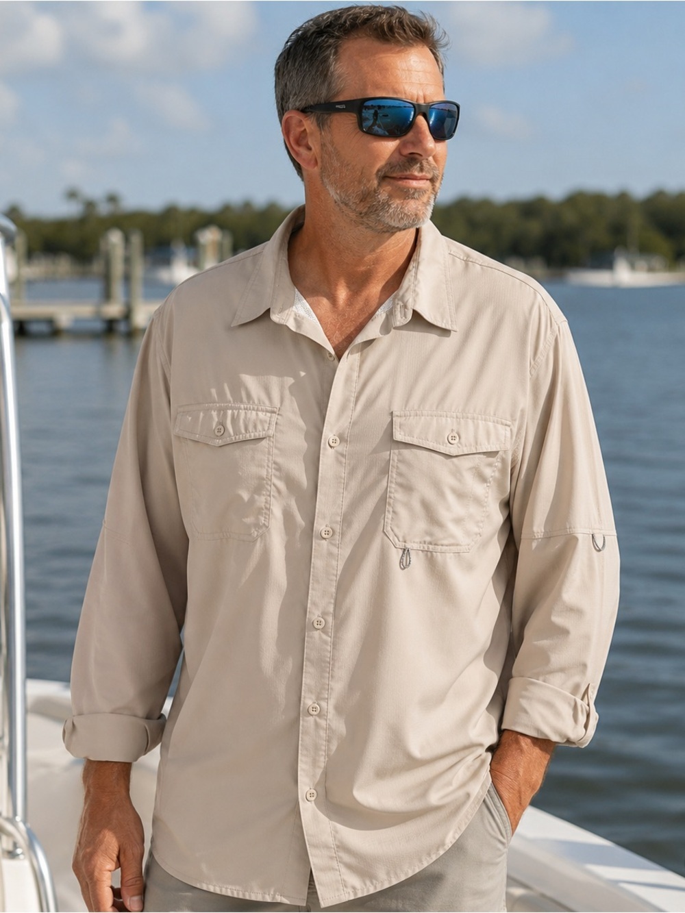 Columbia Mens Omni-Shade Ripstop Fishing Vented Shirt Beige 4XT Tall Long Sleeve